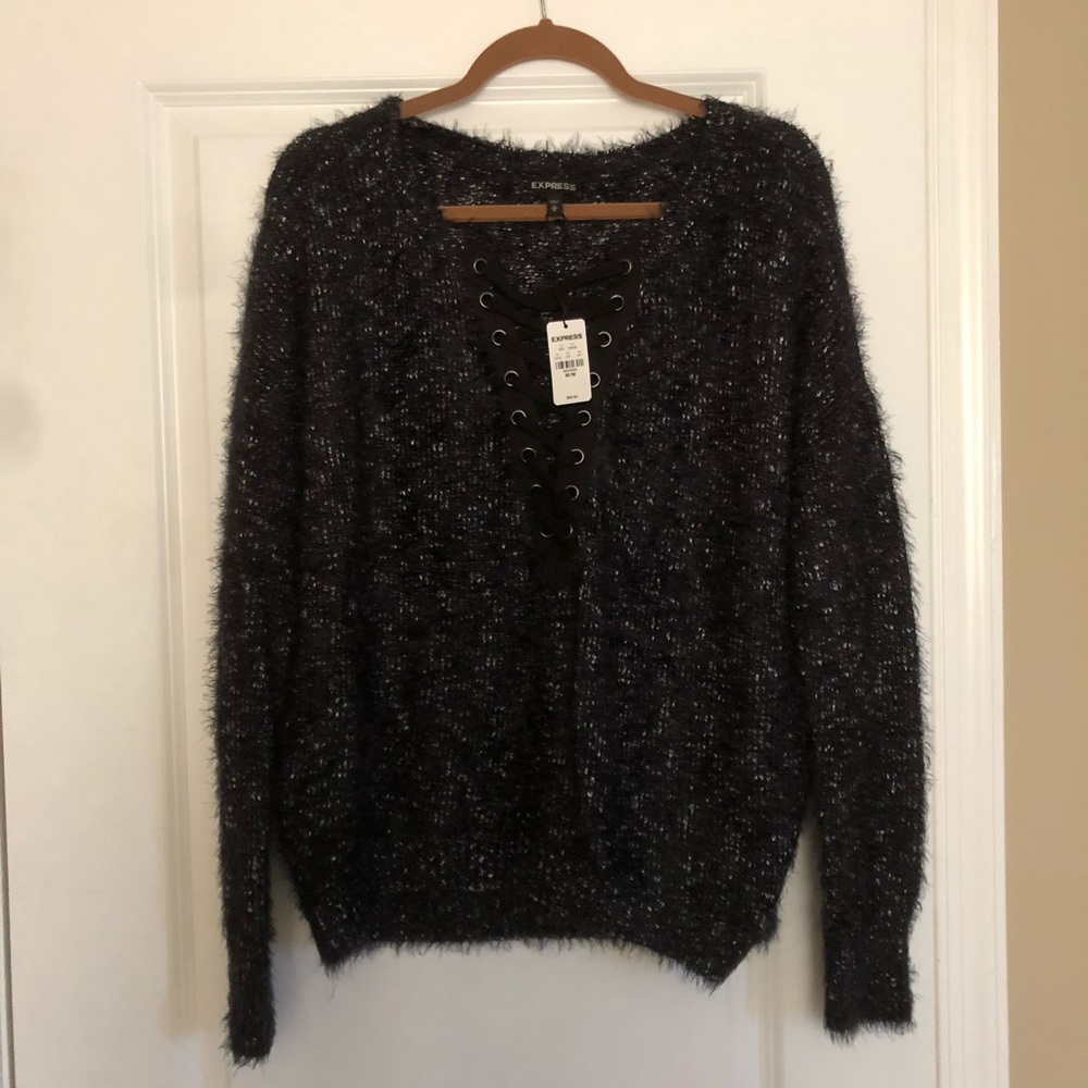 EXPRESS Eyelash Sweater with Lace Front
